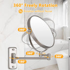 Wall Mounted Makeup Mirror - 1X/10X Magnifying Mirror Double Sided, 8 Inch Extendable Bathroom Mirror, Nickel Finish