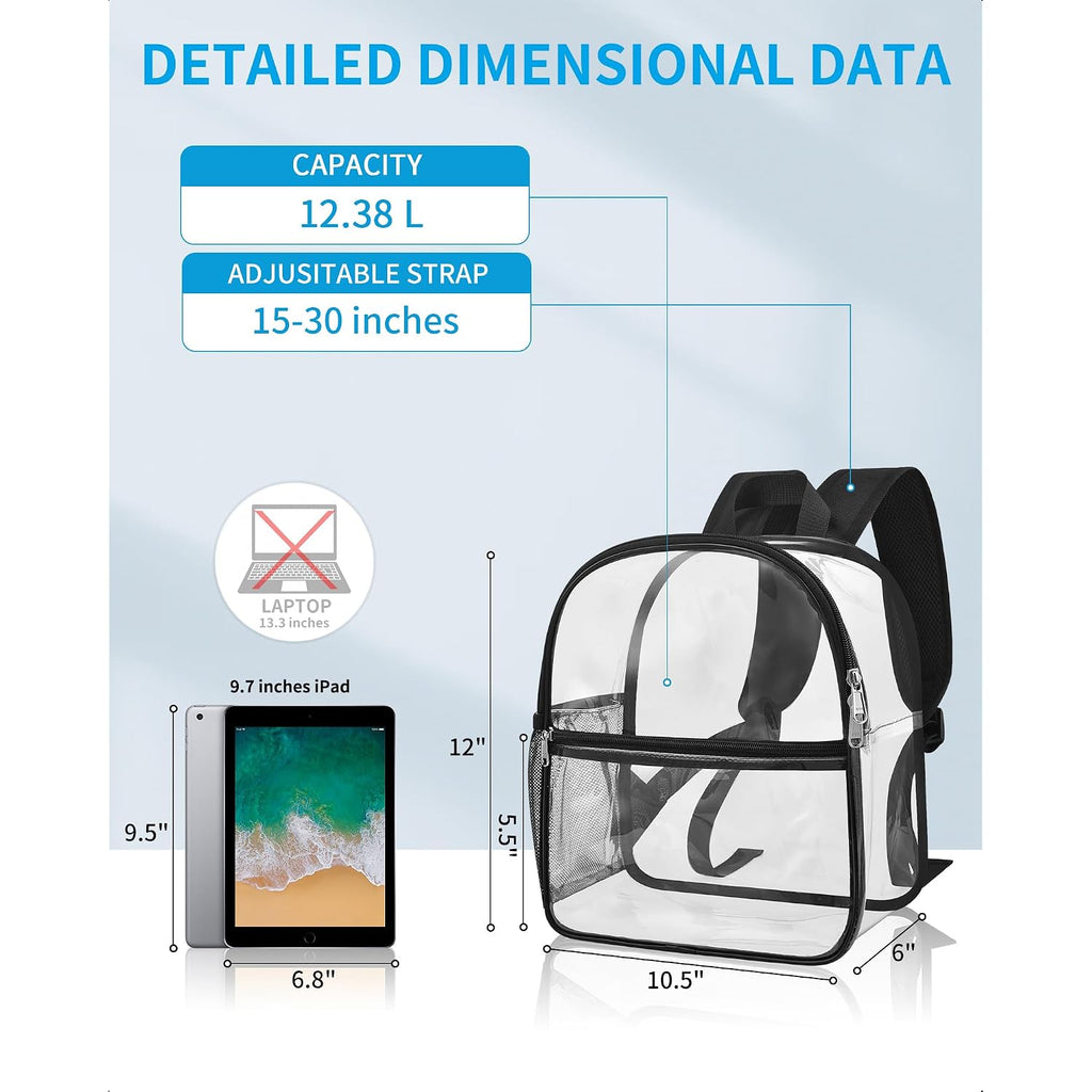 Clear Backpack Stadium Approved, 12X10.5X6 Inches Clear School Bag | 0.4Mm Thickened Pvc, Wider Shoulder Straps, Small Clear Bag For Stadium Events, School, Concert, Work, Festival
