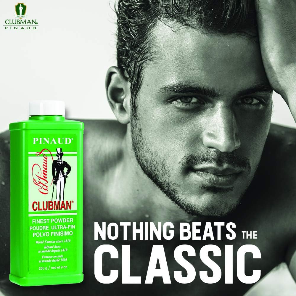 Clubman Pinaud Finest Body Powder – Sweat & Odor Control, Moisture Absorbing Grooming Essential, Cornstarch & Zinc Oxide, 9 oz, 1 Pack