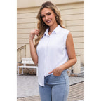 Womens Sleeveless Button Down Shirts Wrinkle Free Solid Business Casual Blouses For Women Office Work Tops