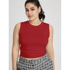 Cider Plus Size Tops For Women Sleeveless Ruched Crew Neck Crop Tank Top Summer Casual Outfits