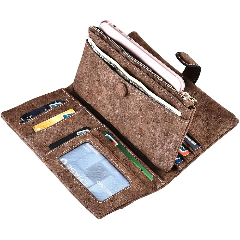Women Vegan Leather Wallet Bifold Clutch Large Capacity Card Organizer Buckle Long Purse for Girls Candy Color