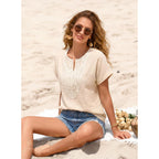 Evaless Womens Tops Summer Trendy Dressy Casual Boho V Neck Short Sleeve Shirts Work Business Cute Loose Blouses