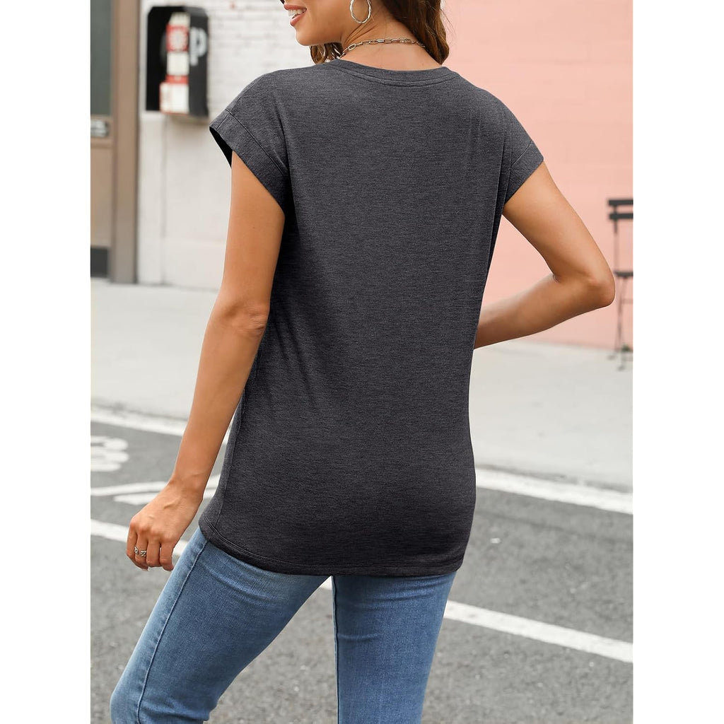 AUTOMET Womens Cap Sleeve Shirts Summer Soft Business Casual Tops for Work Tees