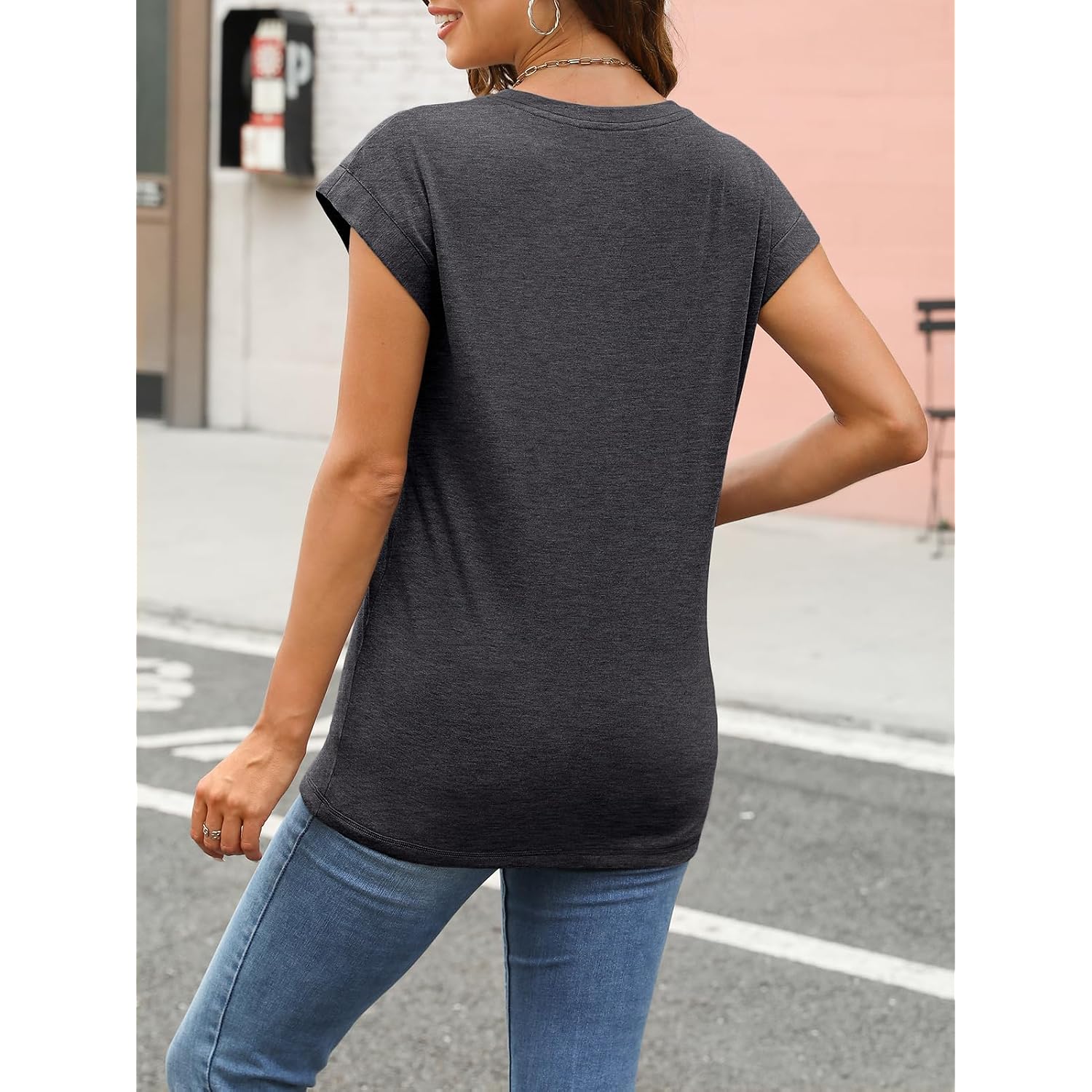 Automet Womens Cap Sleeve Shirts Summer Soft Business Casual Tops For Work Tees