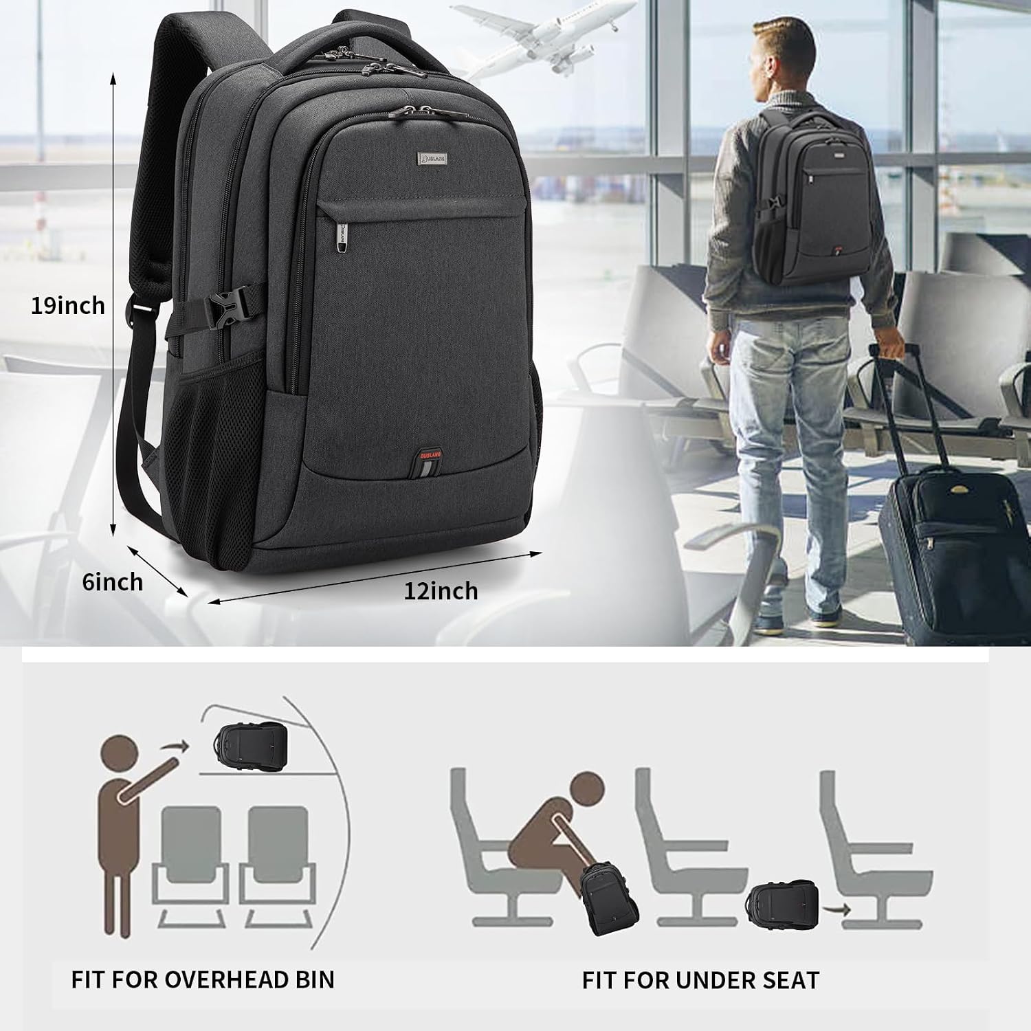 17 Inch Laptop Backpack For Travel Water Resistant College Backpack For Men/Women Laptop Bag With Usb Charging Port,Black