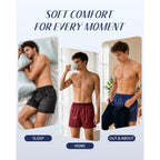 Men'S Satin Boxers Pack Silky Boxer Shorts For Men, Silk Feeling Men'S Underwear With Button Fly Pajamas Sleep Shorts