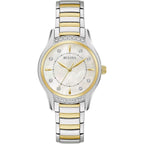 Bulova Ladies' Classic Diamond 3-Hand Quartz Stainless Steel Watch, 16 Diamonds, Mother-Of-Pearl Dial, Curved Mineral Crystal