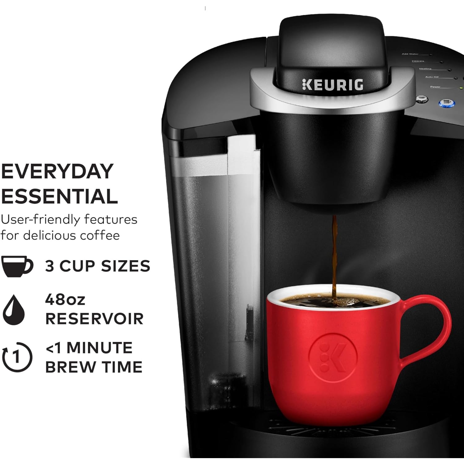 Keurig K-Classic Single Serve K-Cup Pod Coffee Maker, with 3 Brew Sizes, 48oz Removable Reservoir, Black