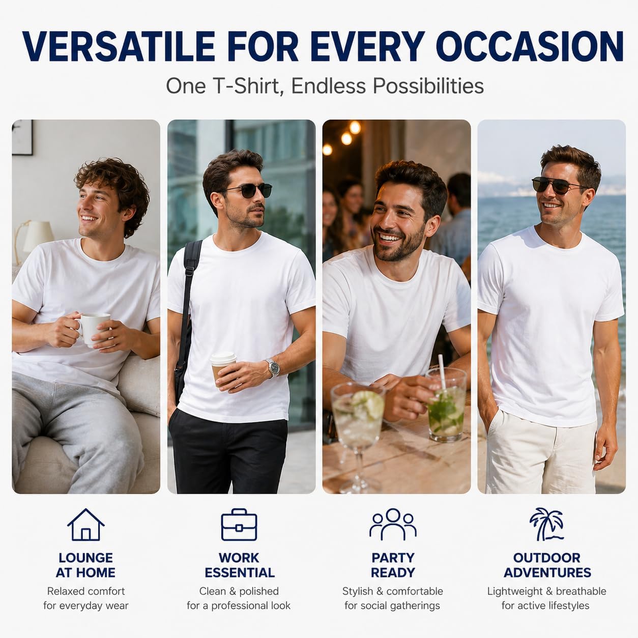 Polyester Adult T-Shirts For Sublimation, 6 Pack, White, Crew Neck, Short Sleeve