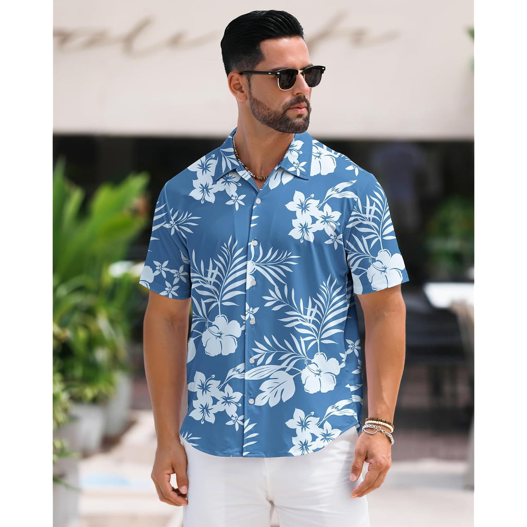 Men'S Hawaiian Wrinkle Free Short Sleeve Button Down Tropical Floral Beach Vacation Shirt