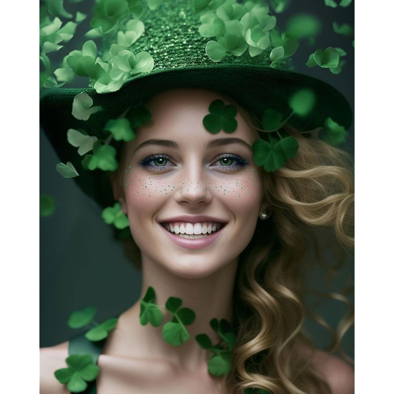 Green Face Glitter - Waterproof and Long-Lasting Body Glitter Freckles, Sparkle Makeup Patches for ST Patricks Parties (Green - 8 Sheets)