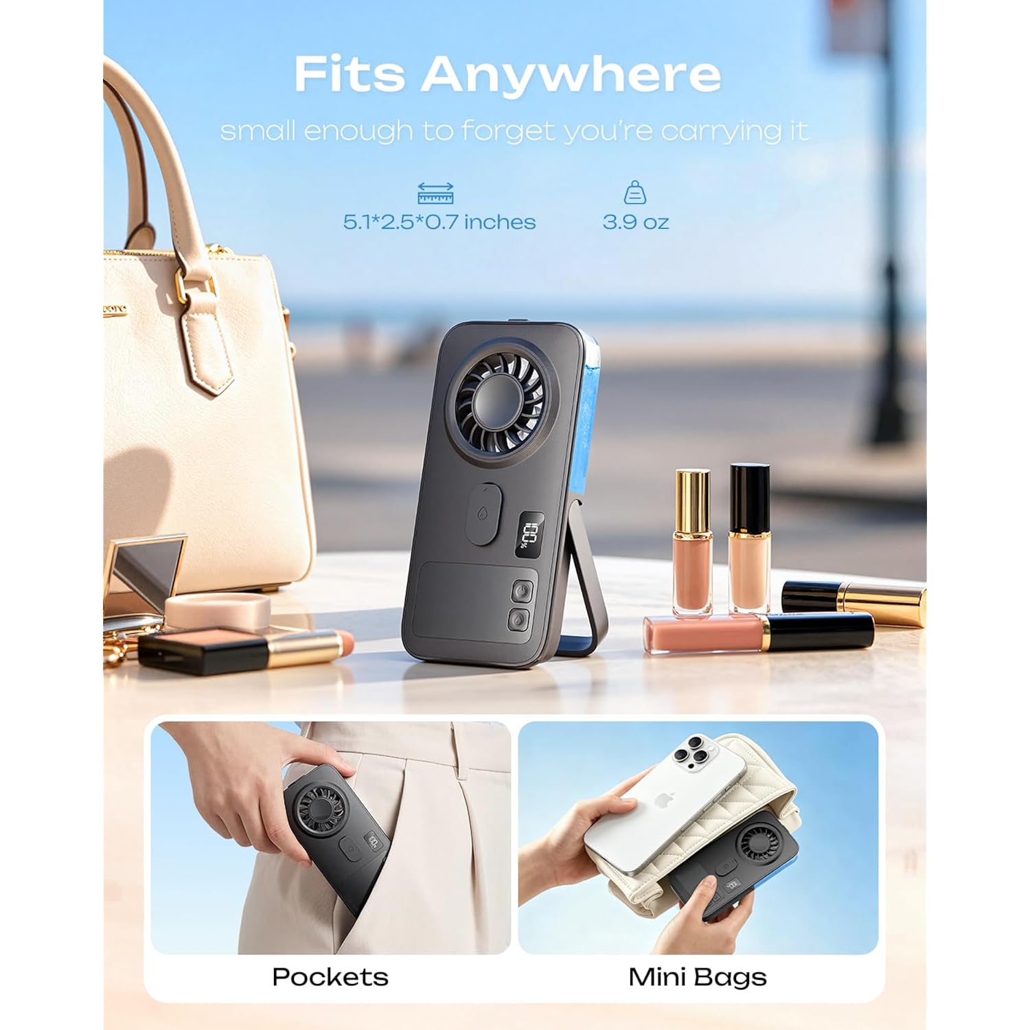 Otlonpe Mini Handheld Misting Fan Portable, Small Powerful Personal Cooling Mister Fan That Blow Cold Air, Slim Light Foldable, 4-Speed Rechargeable Portable Mist Fans, Water Spray, Hand Desk, Black