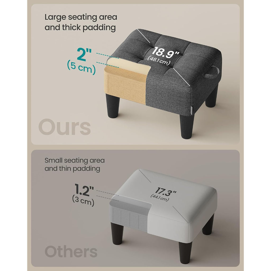 Songmics Foot Stool With Legs, Small Footstool Ottoman, Linen-Look Fabric Seat With Thick Cushion, For Living Room, Bedroom, Entryway, 330 Lb Weight Capacity, Dark Gray Ulom502G01