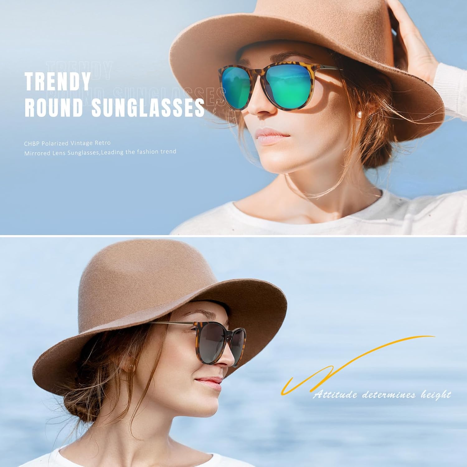 CHBP Polarized Sunglasses for Women Men - Trendy 2026 Vintage Classic Retro Round Mirrored Lens Designer Style 1-a Leopard Frame Brown Lens