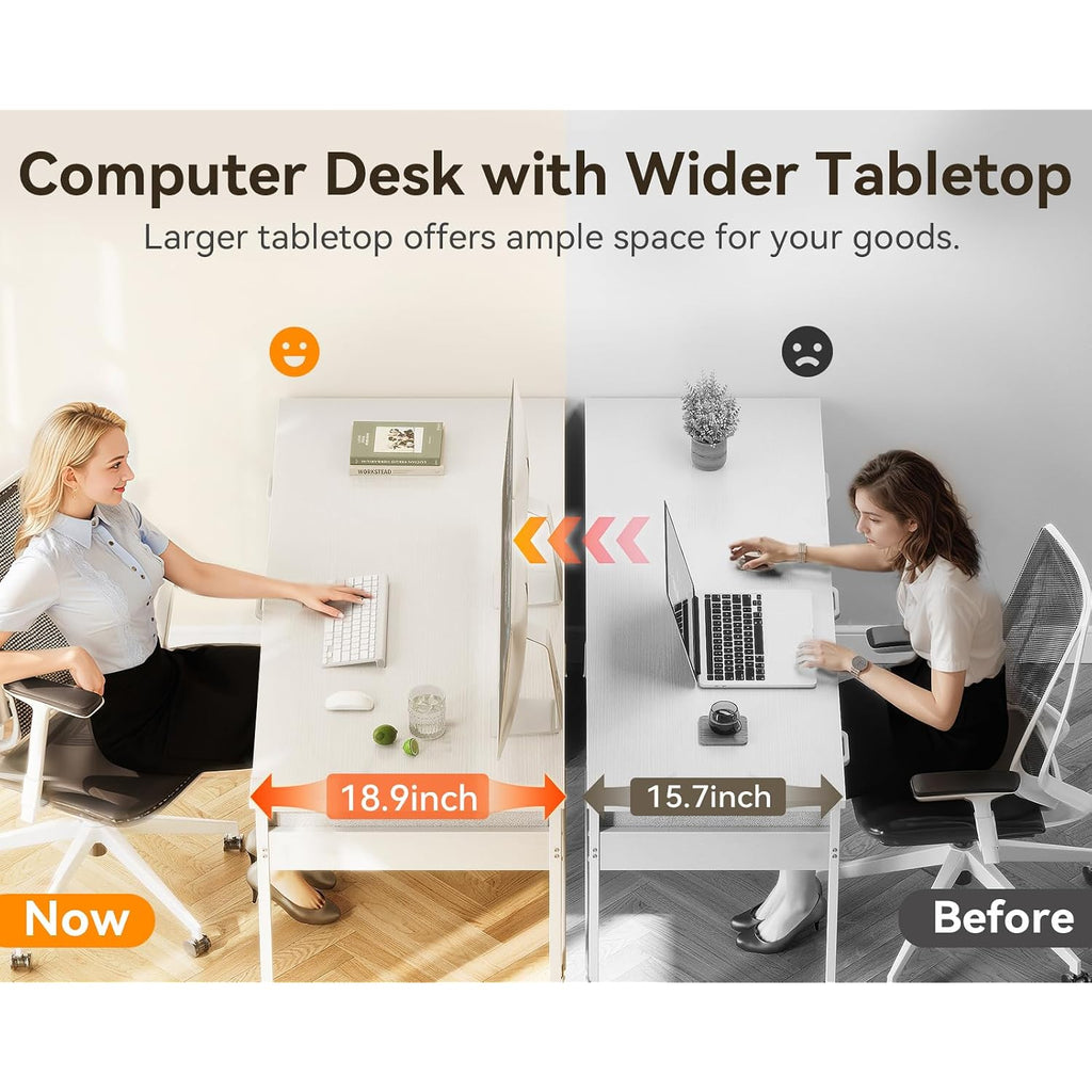 Odk Computer Desk With 6 Drawers, 40 Inch Small Desk With Storage, Reversible Desk For Home Office, Work Study Table For Bedroom, White
