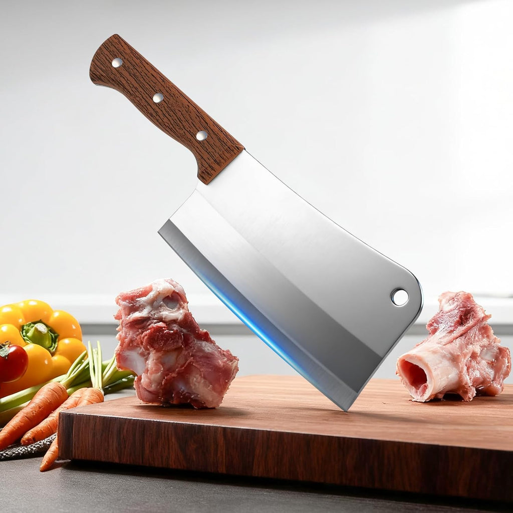 7 Inch Meat Cleaver Knife, Professional Butcher Knife, Heavy Duty Bone Chopper, Ultra Sharp High Carbon Steel Blade, Ergonomic Non-Slip Handle for Bone Cutting, Vegetable Chopping, Restaurant, Kitchen