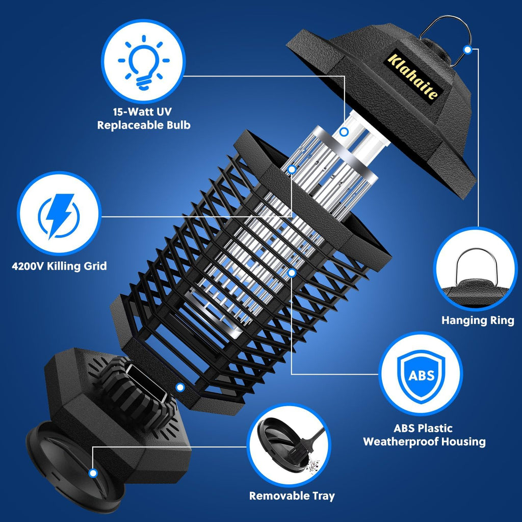 Bug Zapper Outdoor, Electric Mosquito Zapper, Fly Zapper Indoor Fly Traps, Mosquito Repellent Outdoor Patio & Backyard Covers 1/2 Acre, 4200V 3 Prong Plug, Abs Fireproof Plastic Outer