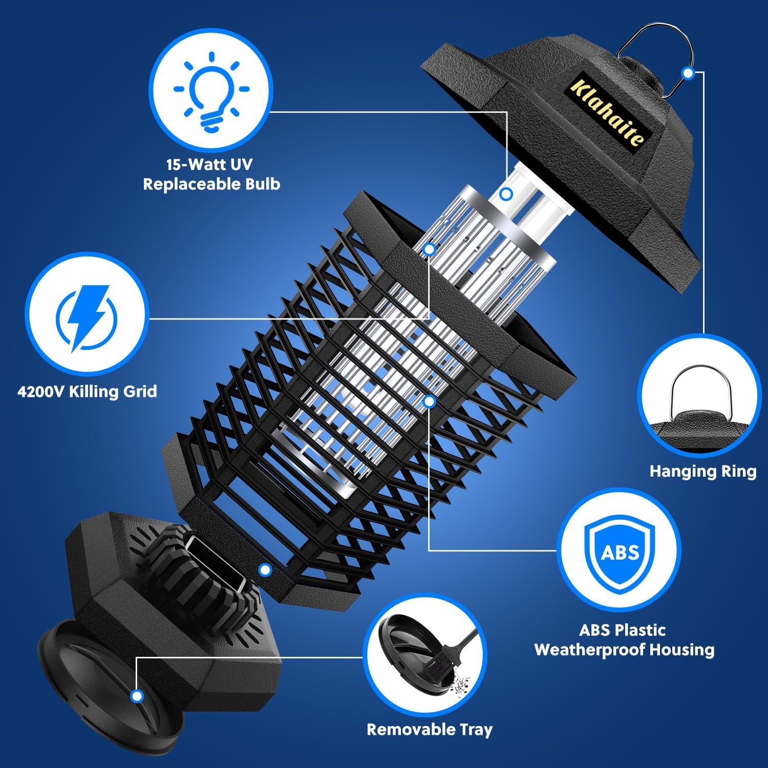 Bug Zapper Outdoor, Electric Mosquito Zapper, Fly Zapper Indoor Fly Traps, Mosquito Repellent Outdoor Patio & Backyard Covers 1/2 Acre, 4200V 3 Prong Plug, Abs Fireproof Plastic Outer