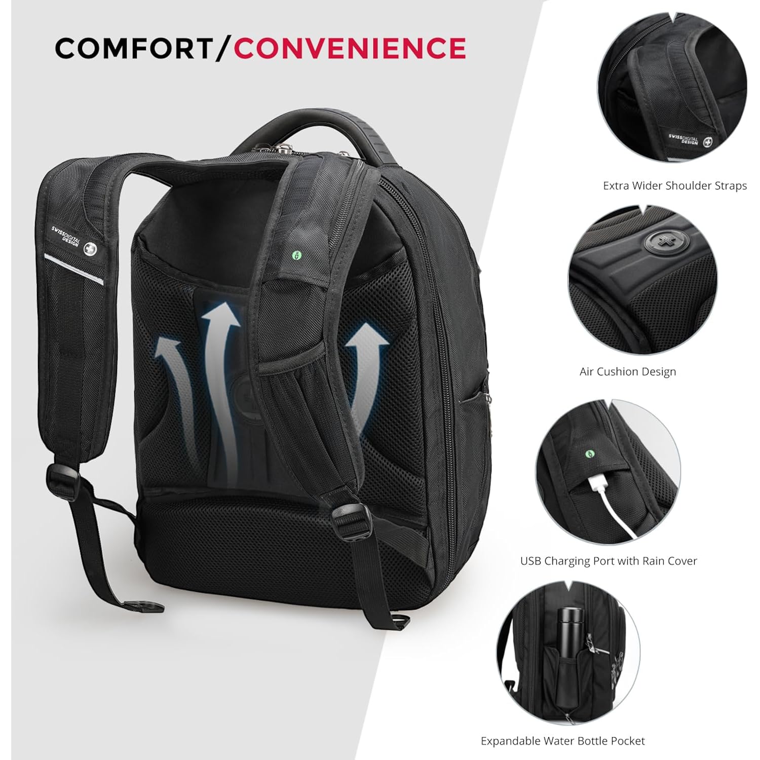 Swissdigital Design Tsa Business Laptop Backpack For Men,Travel Backpack With Usb Charging Port,College Tech Backpacks With Rfid Pockets Presents For Men Fits 15.6 Inch Computer | J16Bt-1