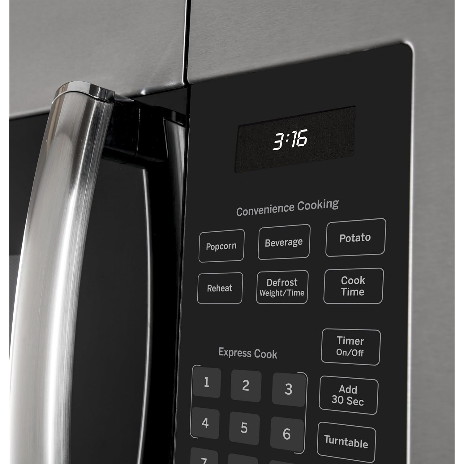 GE 30" Over-the-Range Microwave, 1.6 Cu. Ft., 1000 Watts, 300 CFM Hood Vent, LED Lighting, Auto Defrost, Easy Mount Install, Stainless Steel, JVM3160RFSS