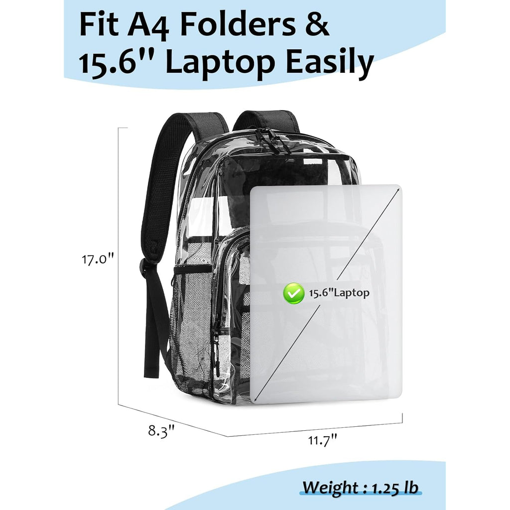 Clear Backpack Heavy Duty, 17 Inch Large Tpu Clear Bookbag For Boys Girls Adult, See Through Book Bag Transparent Backpacks With Multiple Pockets For School College Work Casual Sport, Black