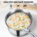 Ewfen 3 Ply Stainless Steel Saucepan With Lid, 3 Quart Multipurpose Cooking Pot, Stay-Cool Handle, Induction Oven Dishwasher Safe, 3 Qt