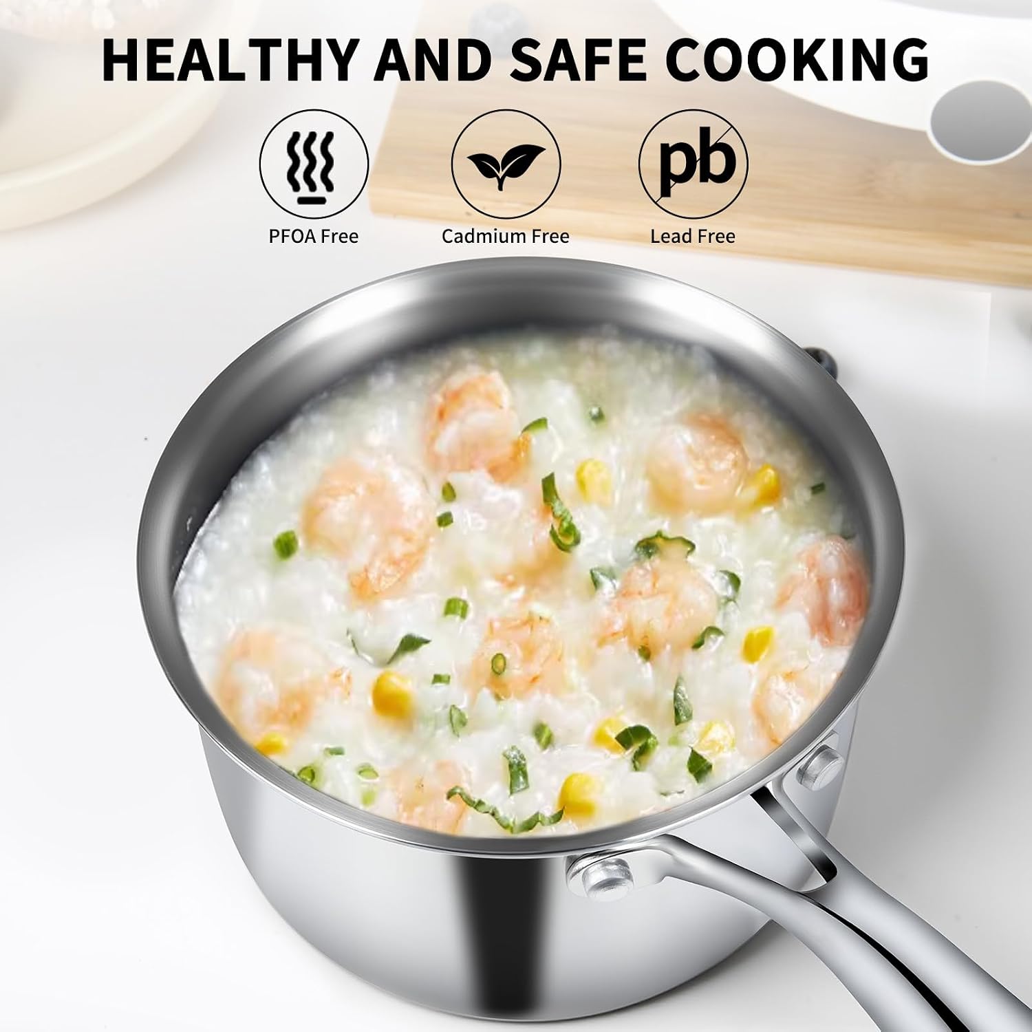 Ewfen 3 Ply Stainless Steel Saucepan With Lid, 3 Quart Multipurpose Cooking Pot, Stay-Cool Handle, Induction Oven Dishwasher Safe, 3 Qt