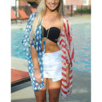 Women's American Flag Kimono Cover up Beachwear Cardigan Loose Tops Shirt Blouse