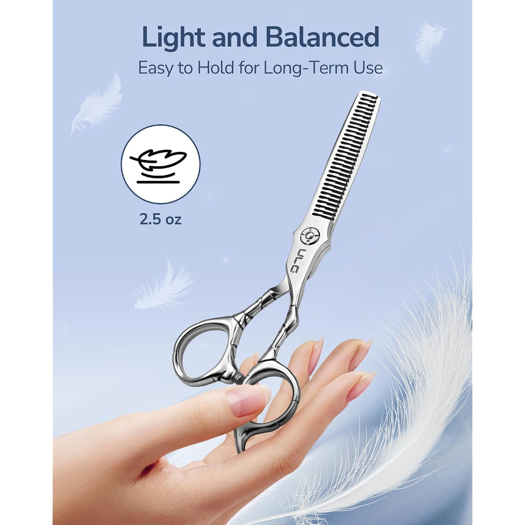 Ulg Professional Hair Thinning Scissors 6.5" Japanese Stainless Steel Hand-Honed Salon Barber Scissors For Stylist & Home Use, Texturizing Shears, Ergonomic Design With Patterned Handles