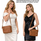 Leather Crossbody Bags for Women Small Soft Genuine Pebbled Sling Shoulder Handbag Crossover Purse with Full Adjustable Strap (Cognac Nappa)