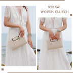 Top Handle Straw Clutch for Women Summer Clutch Straw Evening Bag Raffia Crossbody Purses Woven Beach Clutch