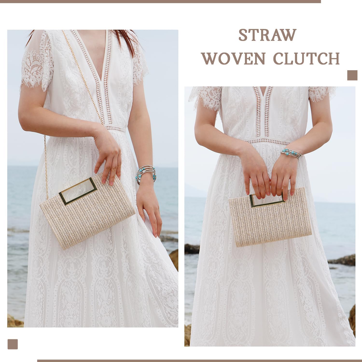 Top Handle Straw Clutch for Women Summer Clutch Straw Evening Bag Raffia Crossbody Purses Woven Beach Clutch