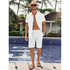 Bbalizko Mens Short Sleeve Button Up Shirts Linen Cotton Beach Tops Spread Collar Plain Summer T Shirt With Pocket