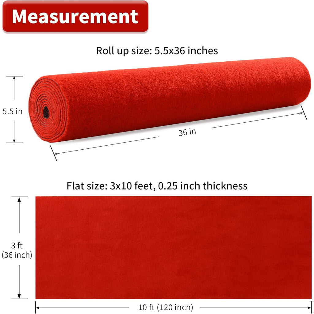 HOMBYS 450 GSM Extra Thick 3x10 ft Red Carpet Runner for Partys & Events, Heavy-Duty Felt Aisle Runway Rug for Steps, Prom Proposal & Wedding Ceremony Decorations, Hollywood Oscars for VIP Awards