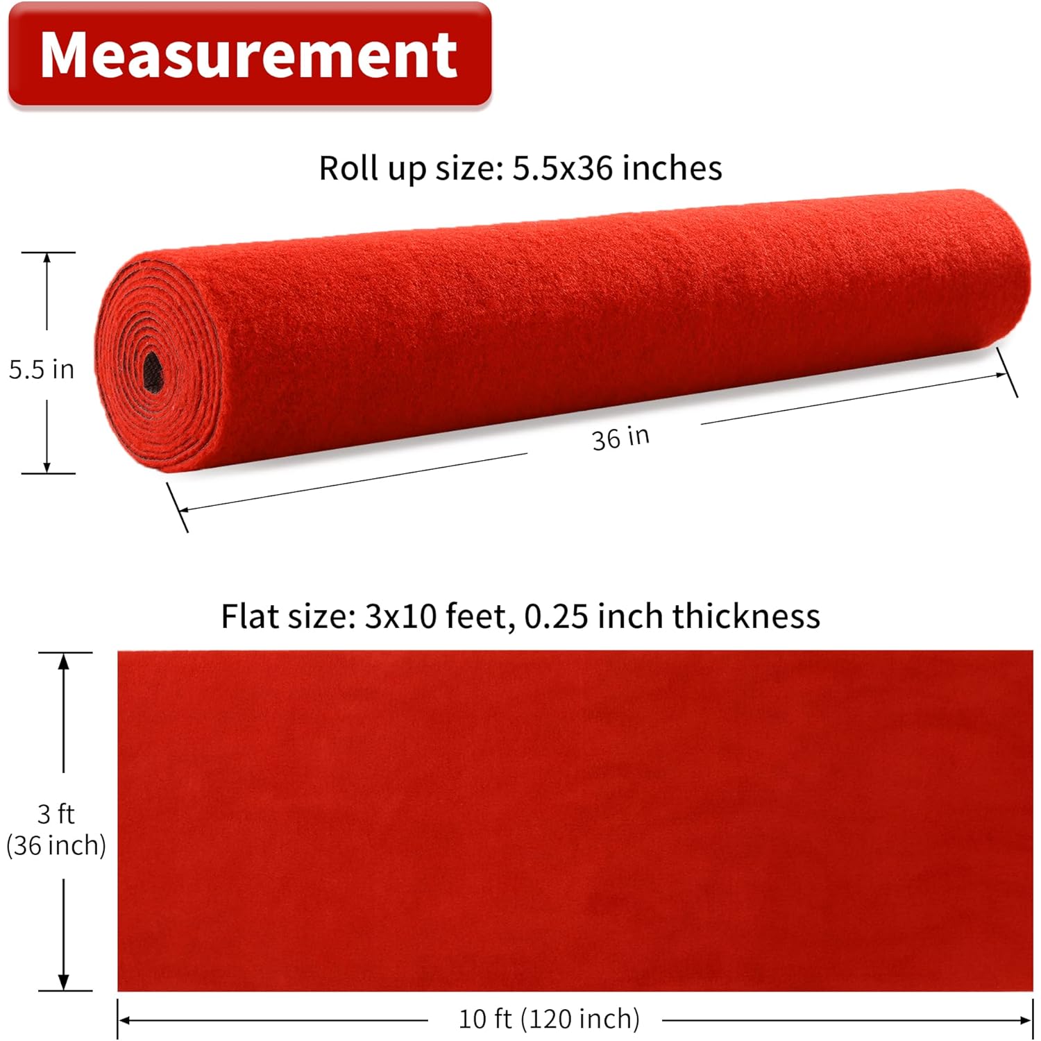 HOMBYS 450 GSM Extra Thick 3x10 ft Red Carpet Runner for Partys & Events, Heavy-Duty Felt Aisle Runway Rug for Steps, Prom Proposal & Wedding Ceremony Decorations, Hollywood Oscars for VIP Awards