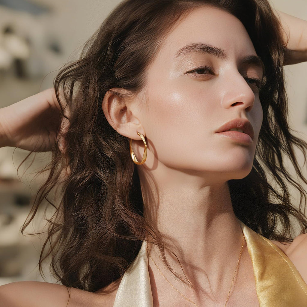 Gold Hoops Earrings for Women 14K Gold Earrings for Women Hoops Earring for Womens Hoop Twisted Wave Hoop Earring for Womens