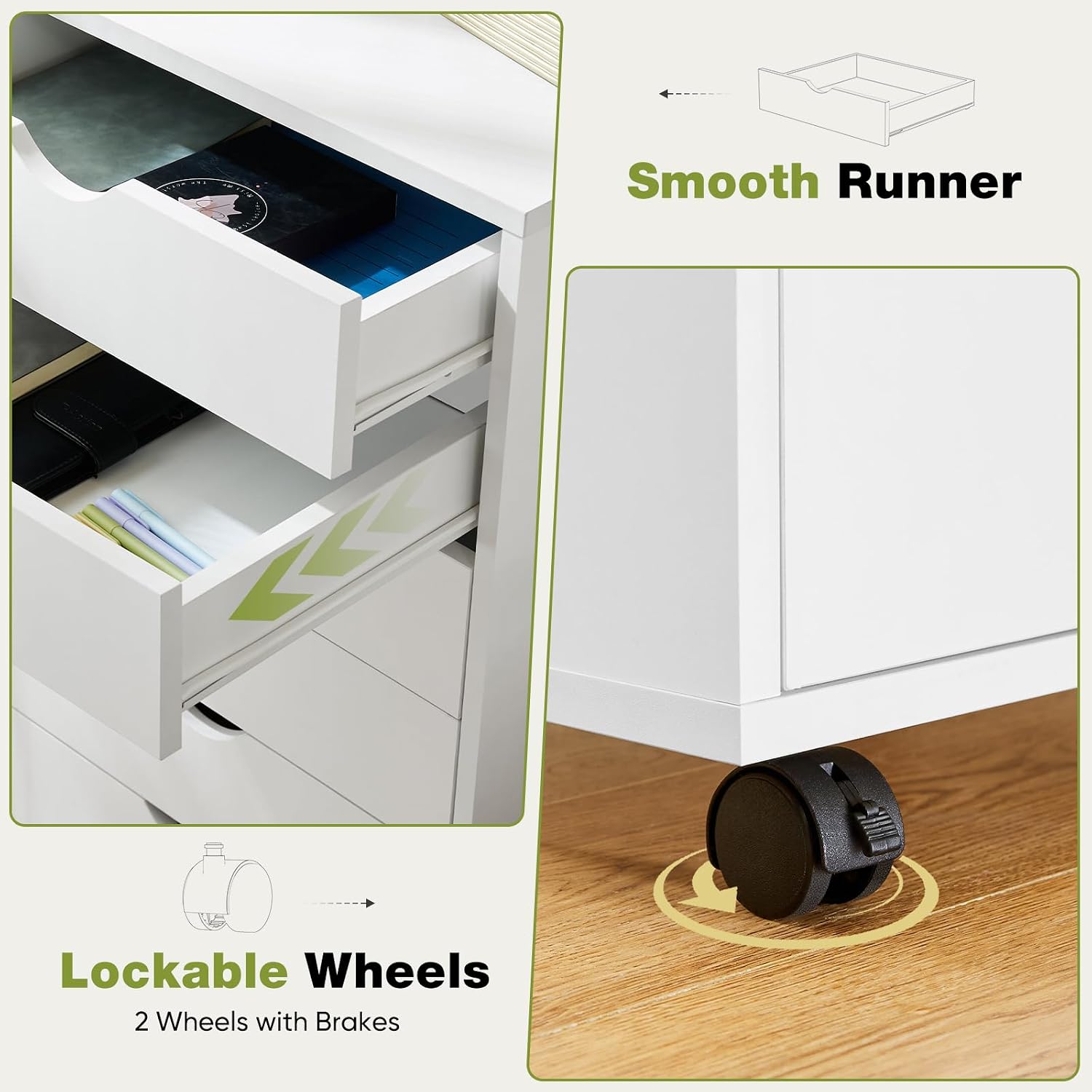 Sweetcrispy 7 Drawer Rolling Storage Cabinet With Wheels, Wood Organizer | Fits Under Desk Dresser Chest For Home Office, Bedroom, Small Place, Living Room White