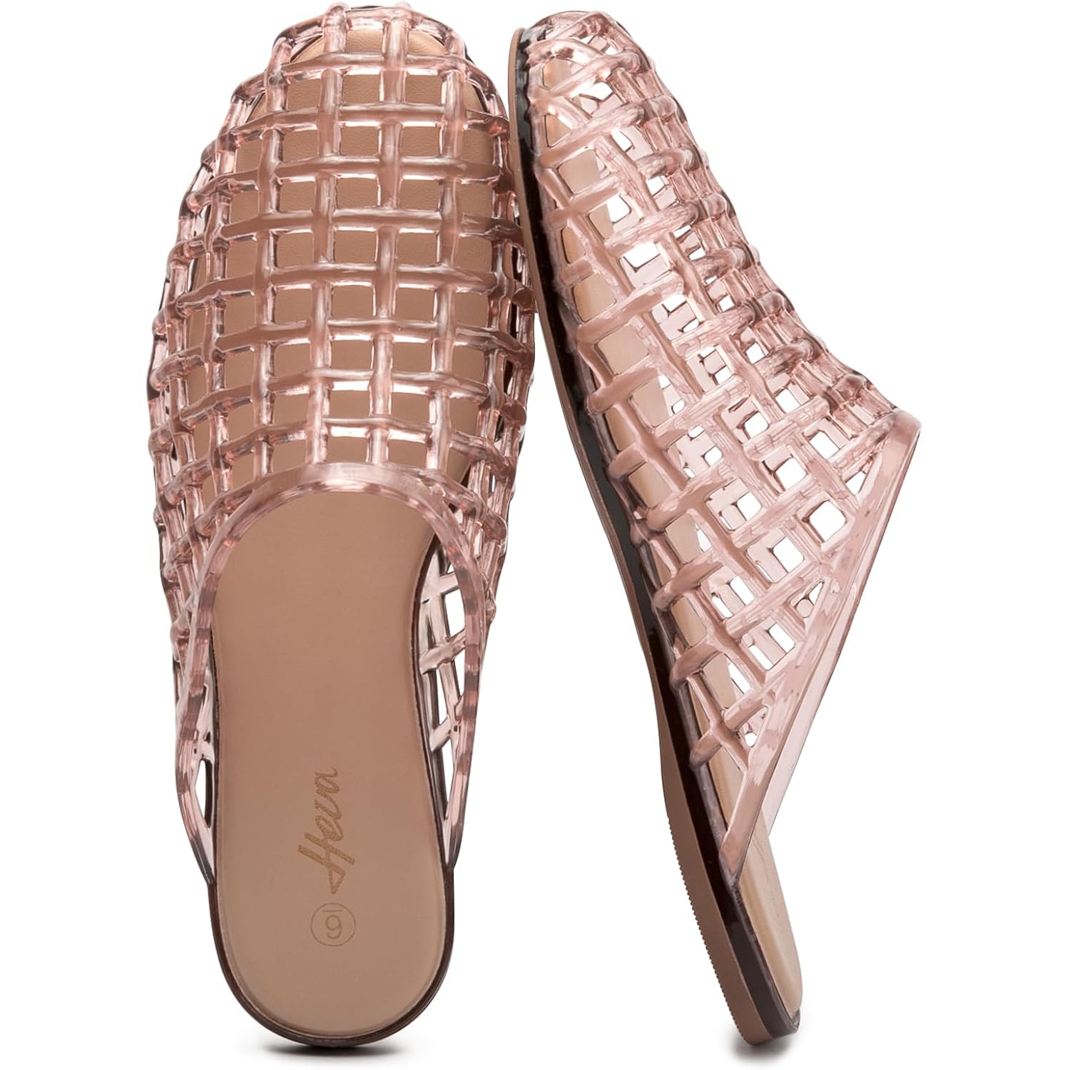 Heva Women'S Jelly Slide Sandals - Clear Mesh Hollow Slip On Closed Toe Slippers - Lightweight Casual No Slip Flat Sandals