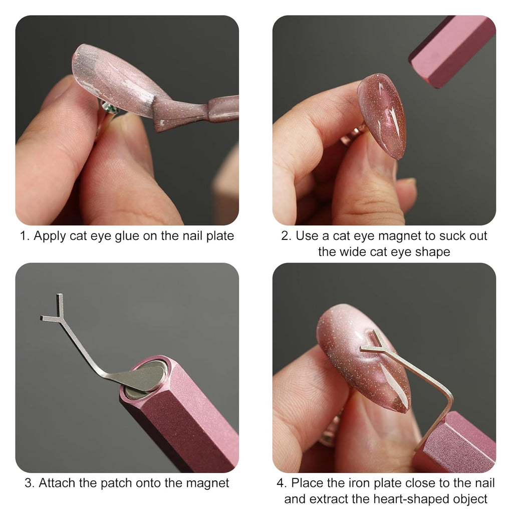 Heart Cat Eye Nail Magnet Tool,4 Pcs Professional Stainless Steel Heart Cat Eye Nail Magnet for Nails for Cat Eye Gel Nail Polish,Suitable for Personal DIY, Nail Studio or Nail Salon