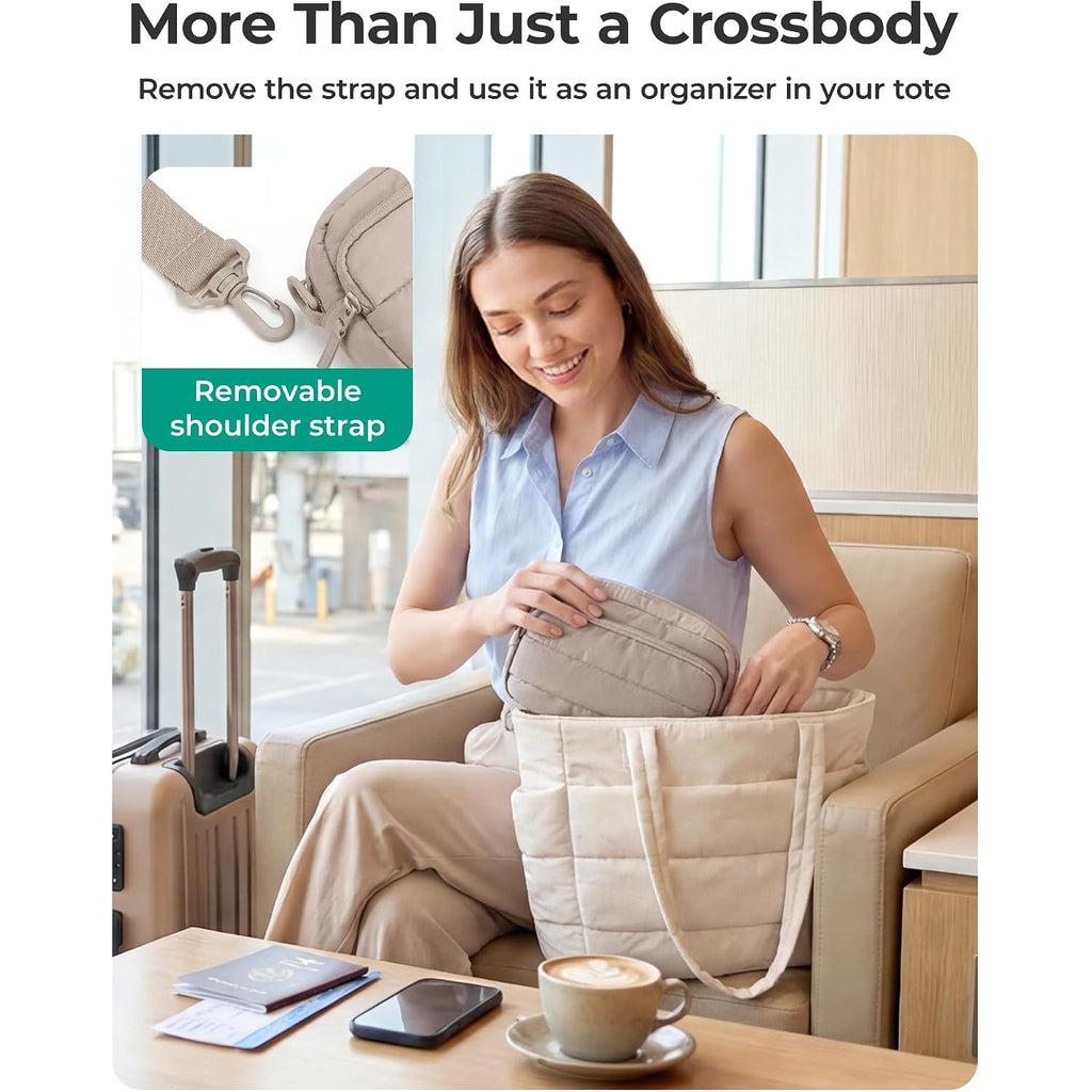 Bagsmart 2-Pc Set Small Crossbody Bags For Women Puffer Shoulder Hobo Purse | Small Hobo Bag With Detachable Cute Earbuds Pouch, Water-Resistant Quilted Nylon Fabric, Daily Casual Travel Work Errands