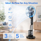 Upgraded Misting Fan With 4L Large Water Tank | 1.06 Gallon Fine Mist Fan, 5 Speeds 3 Modes Misting Standing Fan With Remote, Floor Fan For Home, Bedroom, Patio