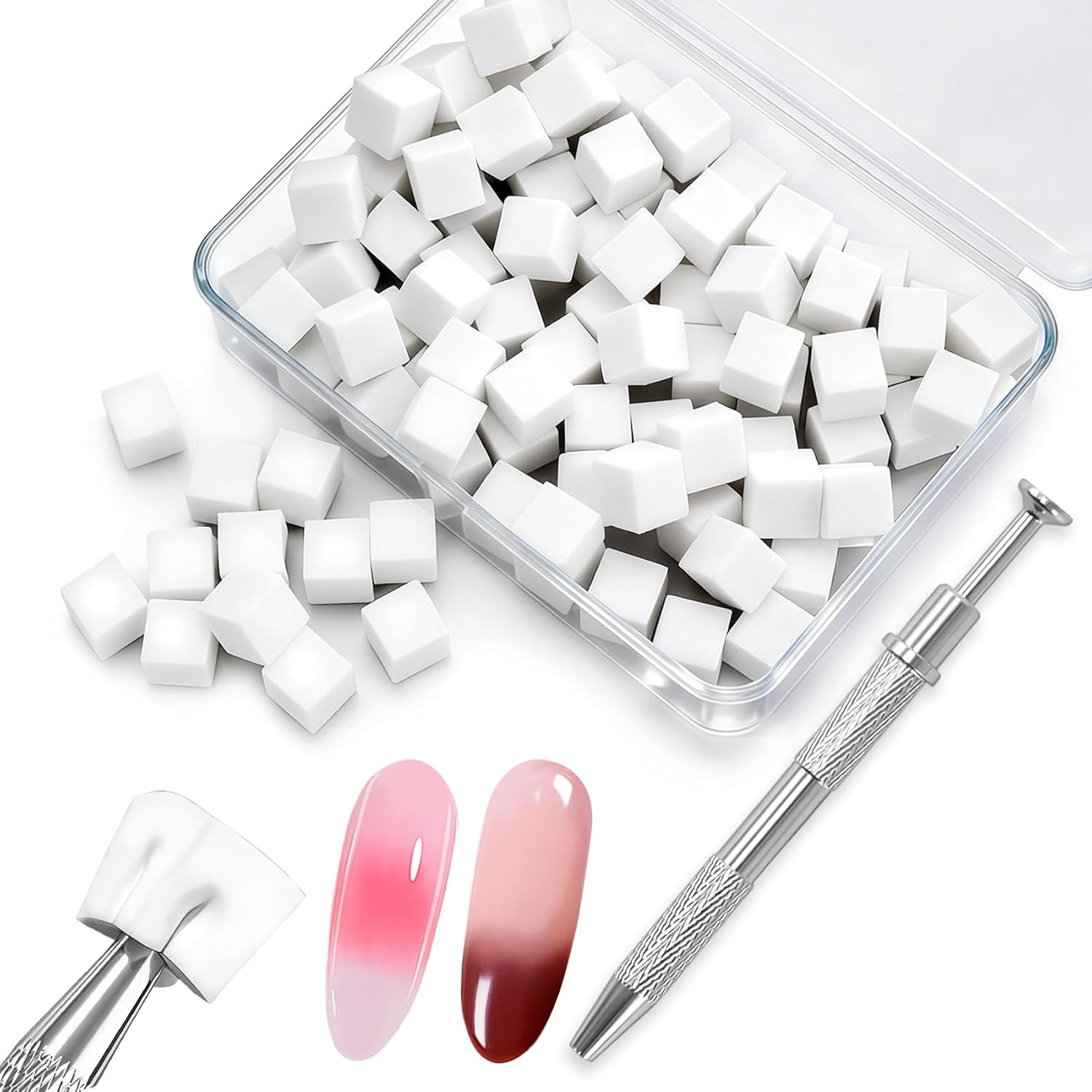 200Pcs Nail Sponges for Ombre:Soft Nail Art Sponges With Grabbing Pen for Gradient Ombre Blush Chrome Design Effects,Professional Accessories Supplies for Home and Salon Use