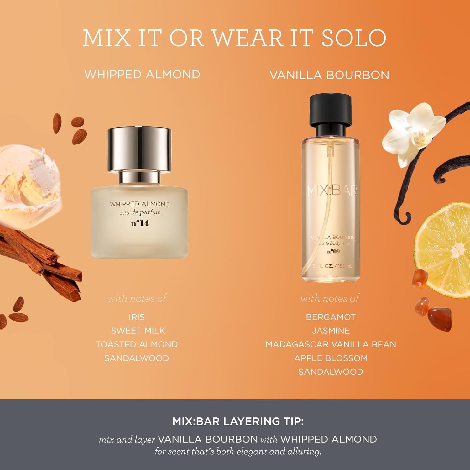 MIX:BAR Vanilla Bourbon Hair + Body Mist Spray for Women + Girls - Vanilla Bean, Sandalwood, Jasmine + Bergamot, Amber Fragrance Notes - Vanilla Bedroom + Hair + Body Oil Spray - Vegan - 5oz