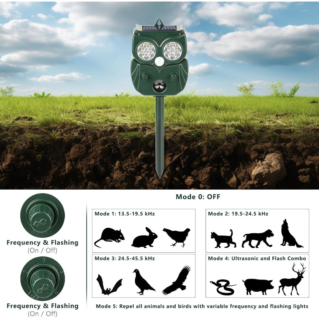 2 Pack 2026 Ultrasonic Animal Repellent Outdoor Deer Repellent Devices Solar Animal Repeller Motion Activated Deterrent To Scare Cat Squirrel Rabbit Raccoon Skunk With Led Flash Lights For Yard Lawns