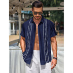 Runcati Mens Short Sleeve Guayabera Shirts Linen Cotton Button Down Mexican Embroidered Cuban Wedding Shirt Summer Beach Tops