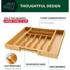 ROYAL CRAFT WOOD Luxury Bamboo Kitchen Drawer Organizer - Silverware Organizer, Utensil Holder & Cutlery Tray Drawer Dividers for Flatware (9 Slot, Natural)