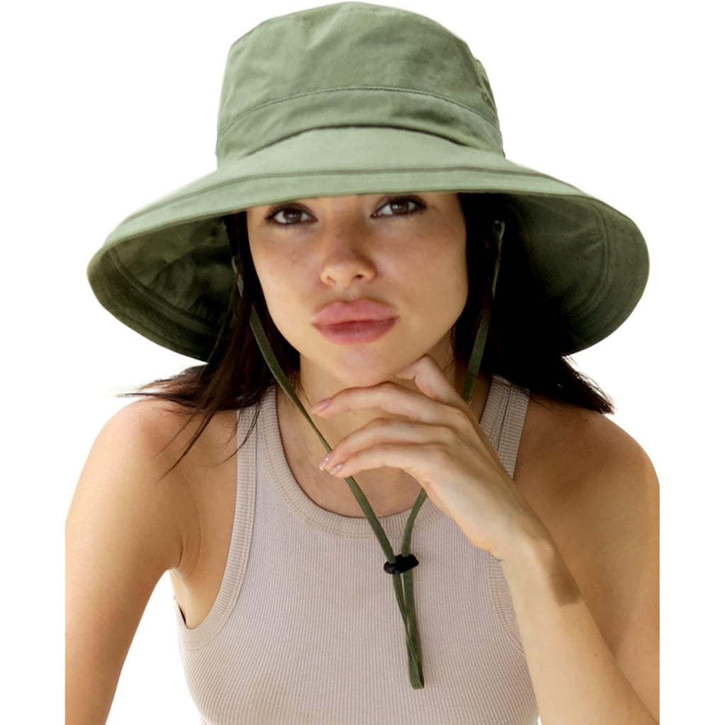 Sun Hats for Women Gardening Hat Wide Brim Ponytail Beach Sun Protection Breathable Cotton Summer Hat with Fold-Up Brim