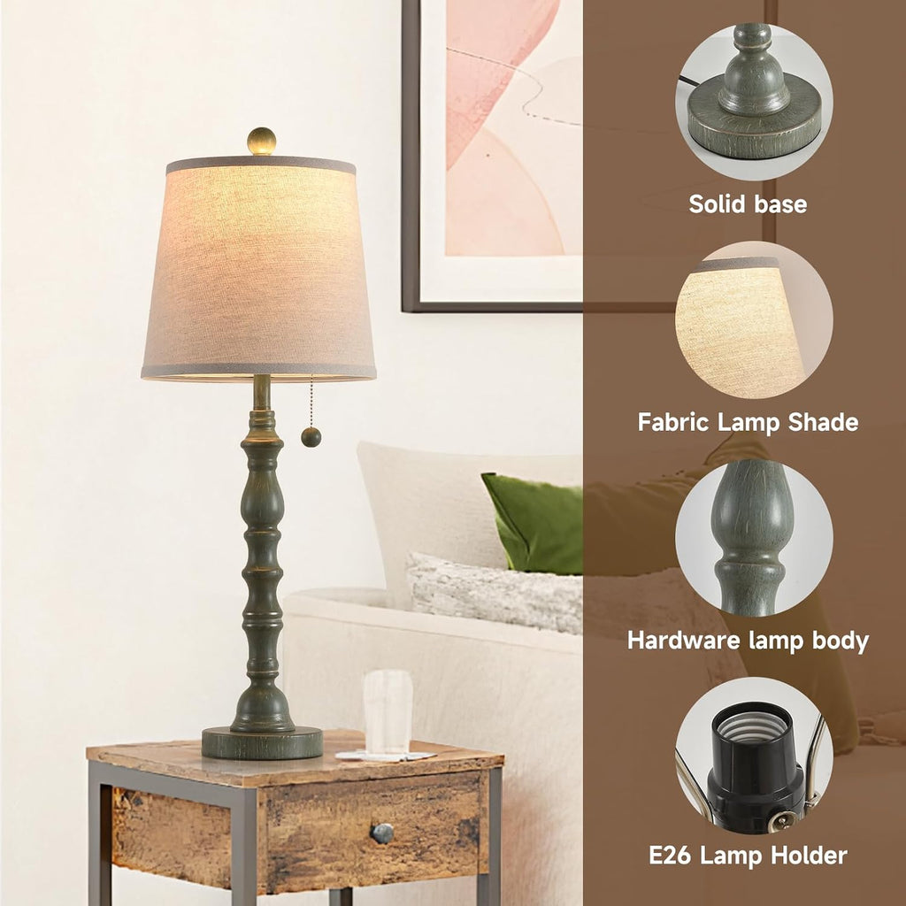 Lamps Set Of 2 Modern Farmhouse Table Lamp Bedside Reading Lamps Living Room End Tables Set Lamps For Night Stands Bedroom Night Lamp,High 26.25 Inch,Turquoise,With Fabric Lamp Shade,Bulb Not Included