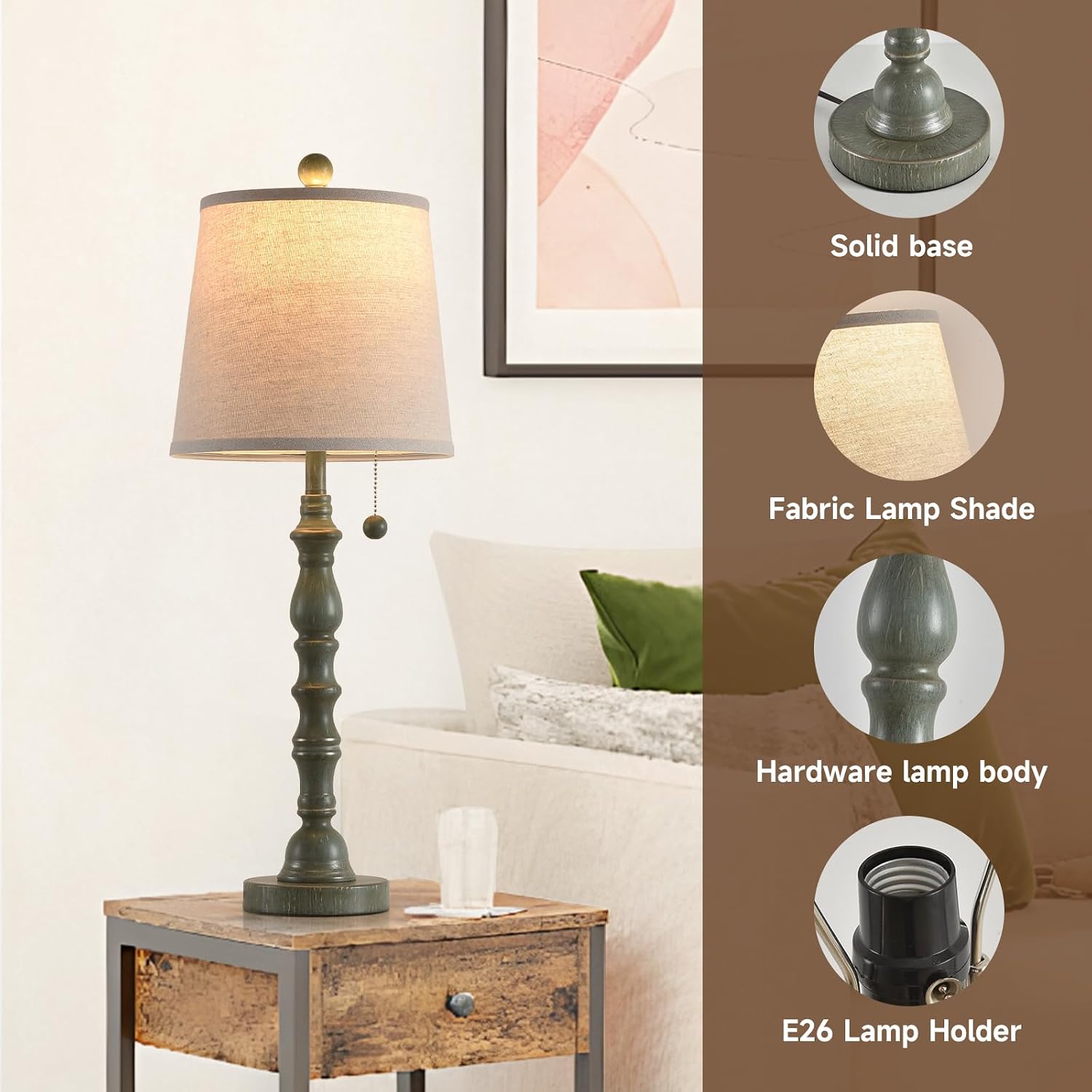 Lamps Set Of 2 Modern Farmhouse Table Lamp Bedside Reading Lamps Living Room End Tables Set Lamps For Night Stands Bedroom Night Lamp,High 26.25 Inch,Turquoise,With Fabric Lamp Shade,Bulb Not Included